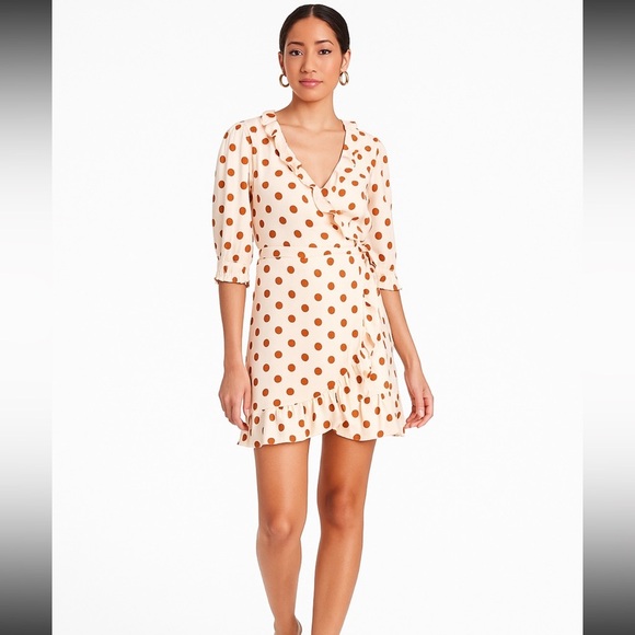 Rixo womens Polka Dot Puff Sleeve Ruffle Wrap Dress size XS - Picture 1 of 13